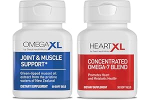 OmegaXL Joint Support Supplement - Natural Muscle Support, Green Lipped Mussel Oil, Soft Gel Pills, Drug-Free, 60 Count + HeartXL 30 Count, High Potency Omega-7 Blend