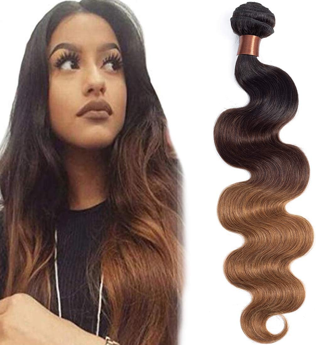 BLACKMOON HAIR Brazilian Virgin Ombre Hair Body Wave Hair Weave One Bundle Unprocessed Virgin Human Hair Extensions T1B/4/30(26 Inch)