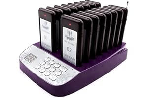 Daytech Restaurant Pager System Paging Buzzer System Beepers Wireless Rechargeable Calling System for Restaurant Hotels Food Truck Cafe Shop Clinic with 16 Coaster Pagers