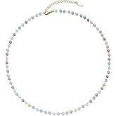 JURYLOO Beaded Necklace for Women, 14K Gold Plated Choker Necklace Delicate Multi Faceted Crystal Beads Choker Summer Boho Jewelry for Women Trendy