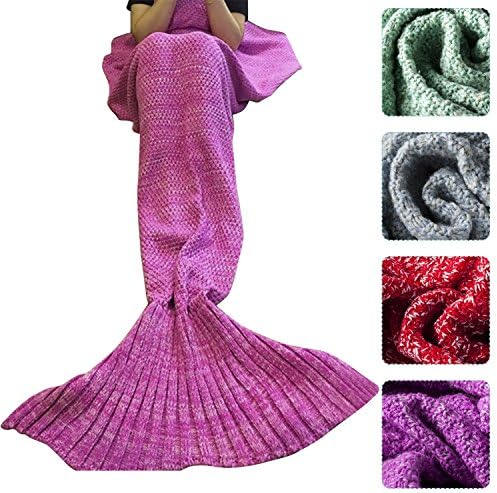 Outdepot Colorful White Knitted Mermaid Tail Blanket for Adult, All Seasons Sleeping Sofa Blankets Super Soft and Warm, Best Gift for Girl on Birthday or Christmas (Purple)
