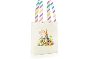 DCLOVERY Easter Bunny Canvas Tote Bag, 12.2x11 Inches, Natural Canvas, Hand-Carry, for Gift and Easter Egg Collection