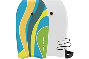 WOLF ARMOR Body Board, 37"/41" Lightweight Bodyboard with Adjustable Wrist Leash, EPS Core, HDPE Slick Bottom, XPE Bodyboards