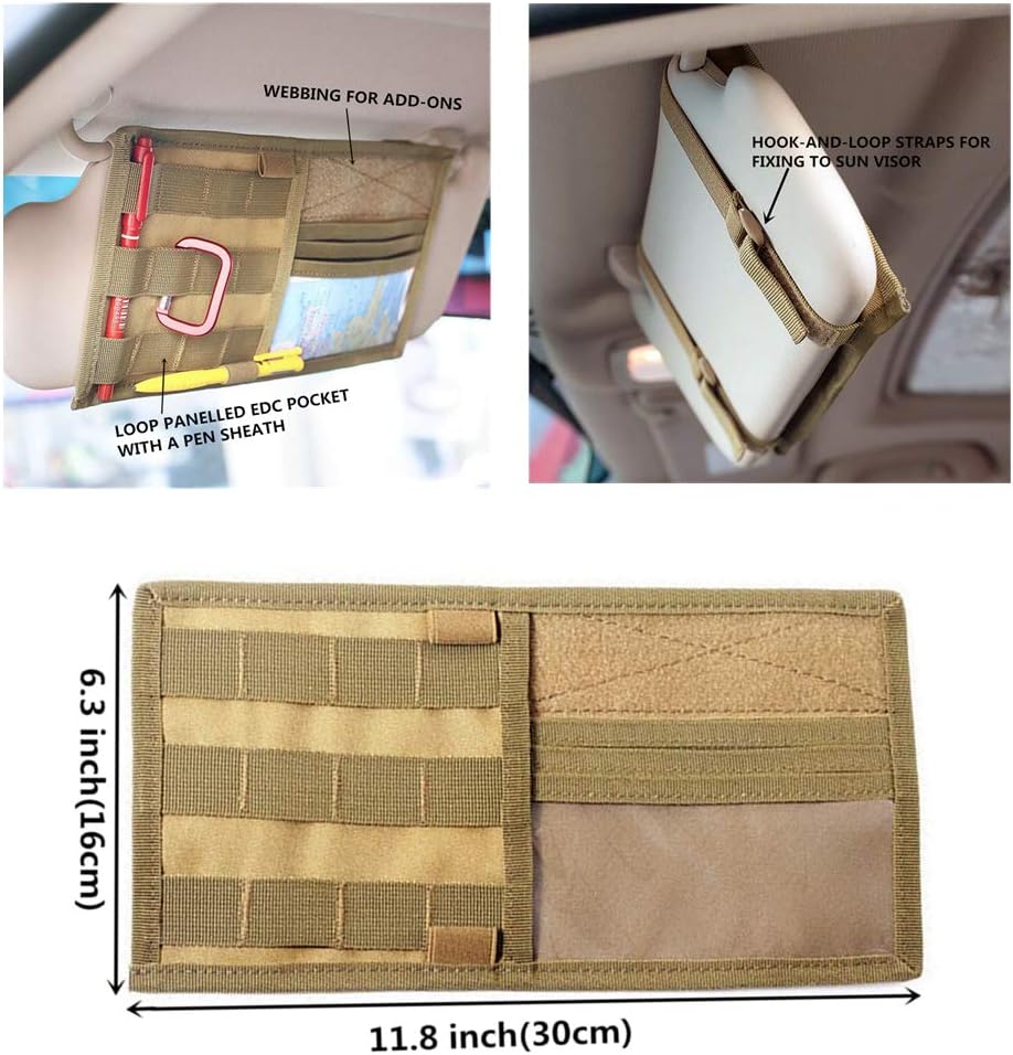 HWZ Tactical Multifunction Car Sun Visor Storage Bag Auto Glasses Ticket Documents Folder Mobile Phone Organizer (sand) - Image 3