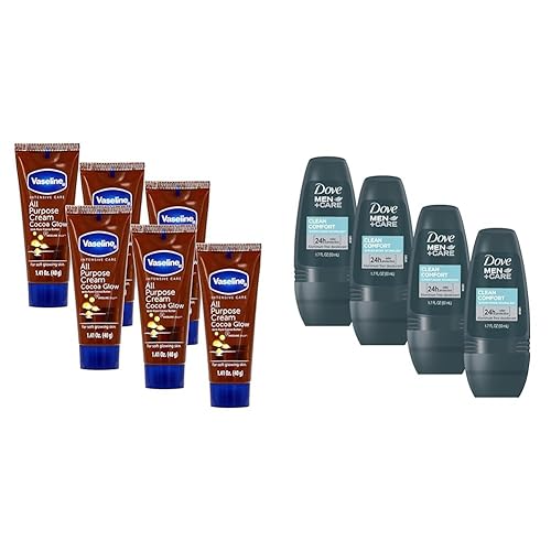 Vaseline Cocoa Butter Cream 6-Pack and Dove Men Clean Comfort Deodorant 4-Pack Bundle, 1.41 FL Oz and 1.7 Fl Oz