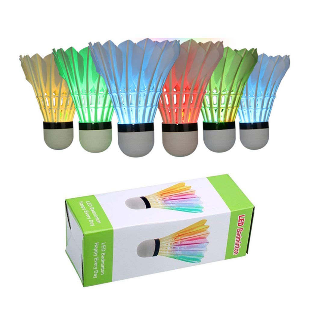 ZHENAN 6 Pack LED Badminton Shuttlecocks Lighting Birdies Shuttlecock Glow in The Dark Badminton for Indoor Outdoor Sports Activities Pack of 4 5 6