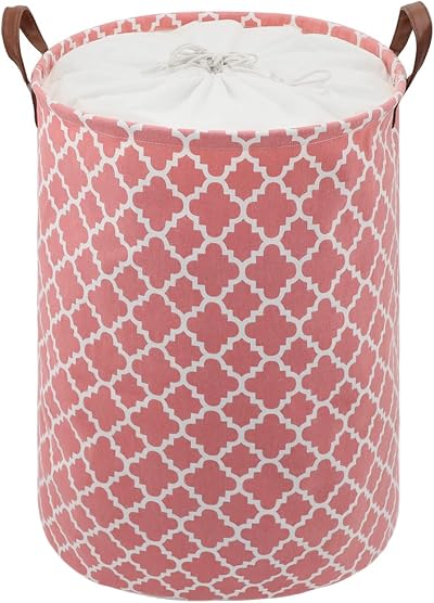 Maxsilan 60L Large Laundry Basket with Drawstring Collapsible Pink 15x20 in
