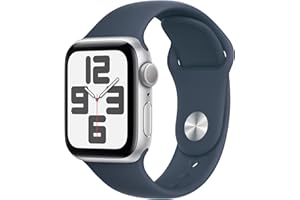 Apple Watch SE (2nd Gen) [GPS 40mm] Smartwatch with Silver Aluminum Case with Storm Blue Sport Band S/M. Fitness & Sleep Tracker, Crash Detection, Heart Rate Monitor