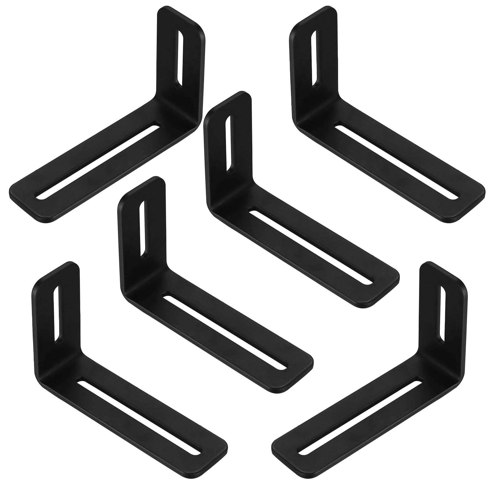 Photo 1 of 6 Pcs Adjustable Slotted L Brackets, Black L Shaped Bracket with 2 Slots Holes, Metal 90 Degree Joint Right Angle Corner Brace Brackets for Fixing Wood Furniture, PC Case 4" L x 2?"H x 1?"W