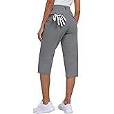 MoFiz Women's Capri Pants with Pockets Lightweight Cropped Golf Hiking Pants Summer Quick Dry Elastic Waist Capris