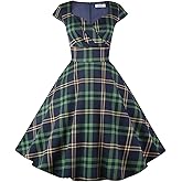 Hanpceirs Women's Cap Sleeve 1950s Retro Vintage Cocktail Swing Dresses with Pocket