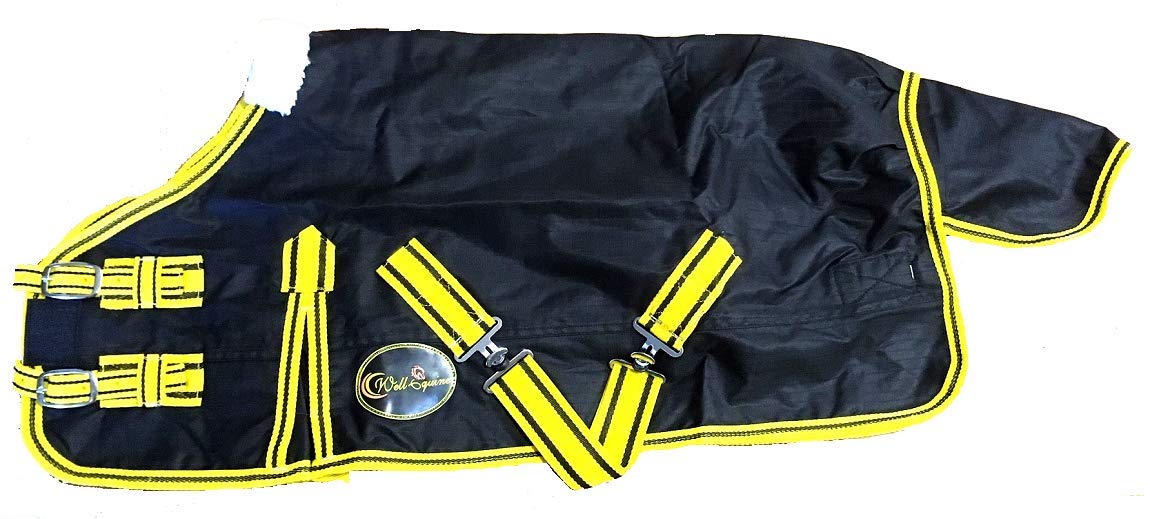 Cwell Equine Mini Lightweight Turnout Shetland Rug Pony Rug Foal Rug No Fill Black/Yellow (4 Feet)