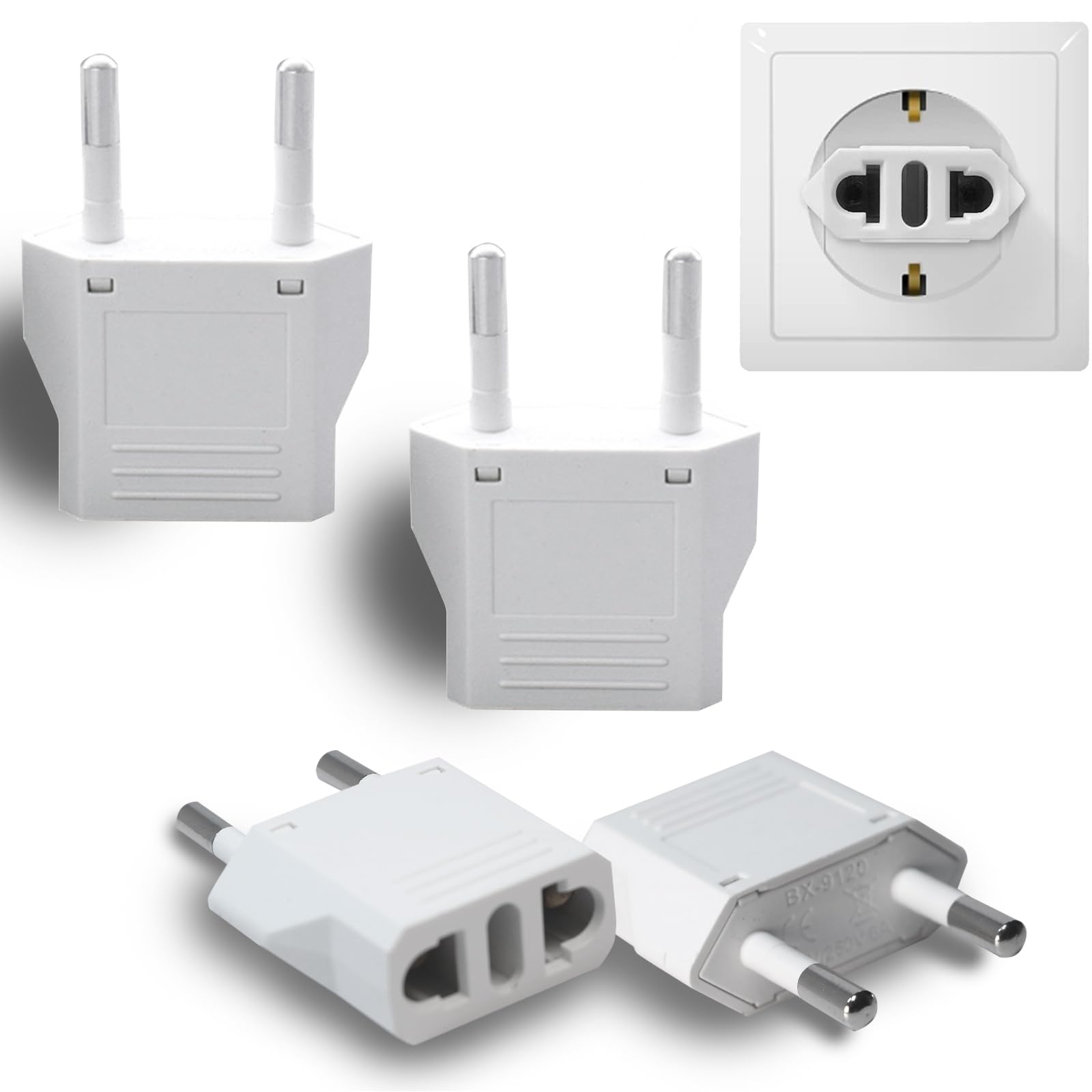 Photo 1 of RukinoviEuropean Travel Plug Adapter Type CInternational Power Converter with Fire-Safe Material,4Pack US to EU Adapter for Italy France etc,Compact Design for Charging Phones Laptops in Europe Travel