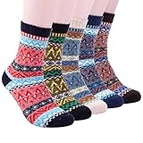 Mens Winter Warm Wool 5 pairs Crew Cute Socks Mixed Color