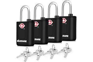 GIVERARE 4 Pack TSA Approved Travel Luggage Locks with Keys, Keyed Suitcase Padlock, Zipper Small Locks, TSA Accepted Compatible Padlocks for Suitcase, Backpack, Gym Locker, Jewelry Box, Anti Theft-Black