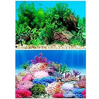 Amakunft 19.7" H x 24.4" W Aquarium Background Sticker, Double Sides Wallpaper Fish Tank Backdrop Water Plants & Coral Reef Poster