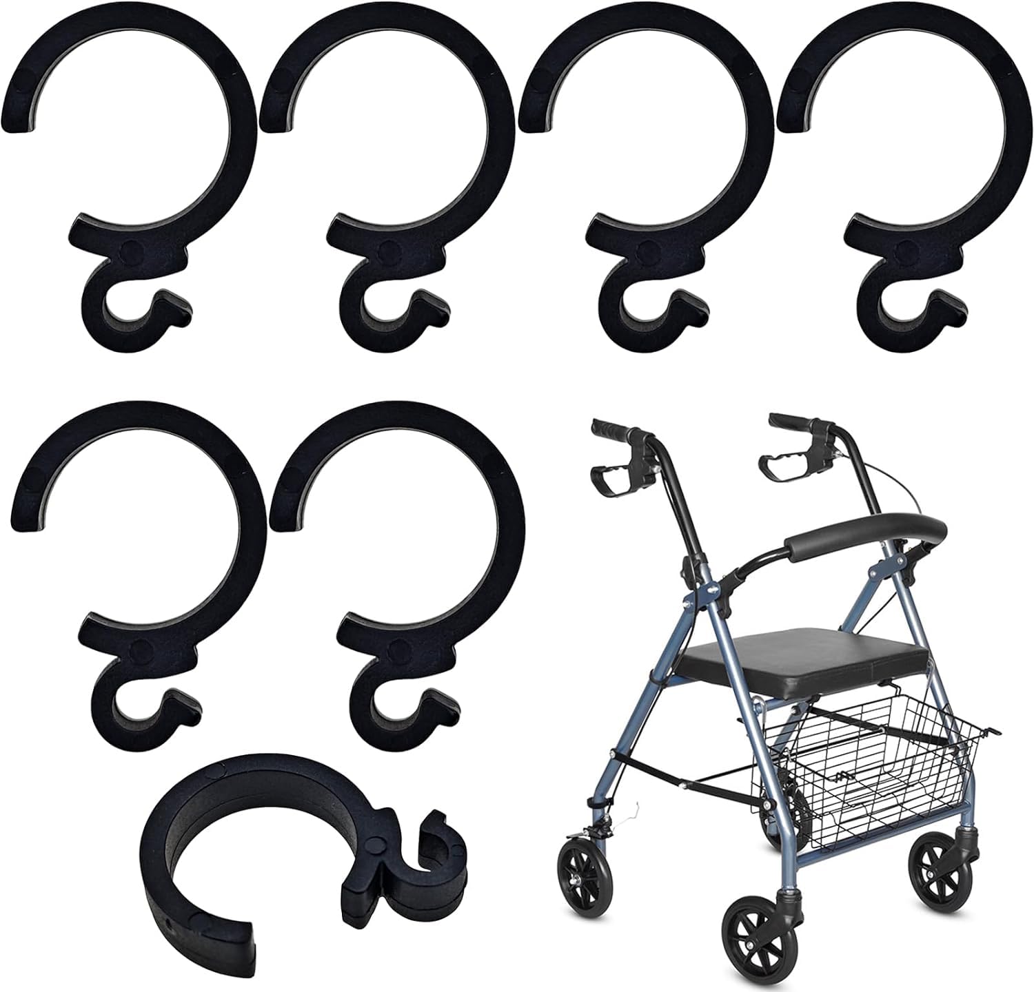 Jaczora 8 Pack Brake Clamp for Walker, Replacement of Brake Clip for Rollator Wheelchair Transport Chair, for Rollator Wheelchair Transport Chair Black