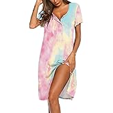 Ekouaer Womens Nightshirt Button Down Sleep Shirts Short Sleeve Nightgown V-Neck Sleepdress Soft Sleepwear