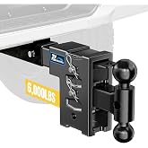 Adjustable Tow Hitch Fits 2" Receiver, Trailer Hitch with 5" Drop/Rise, Dual Ball Mount (2-5/16" &amp; 2"), 6,000 lbs Towing Capacity, Drop Hitch for Trucks with Pintle Lock &amp; Hitch Pin Lock