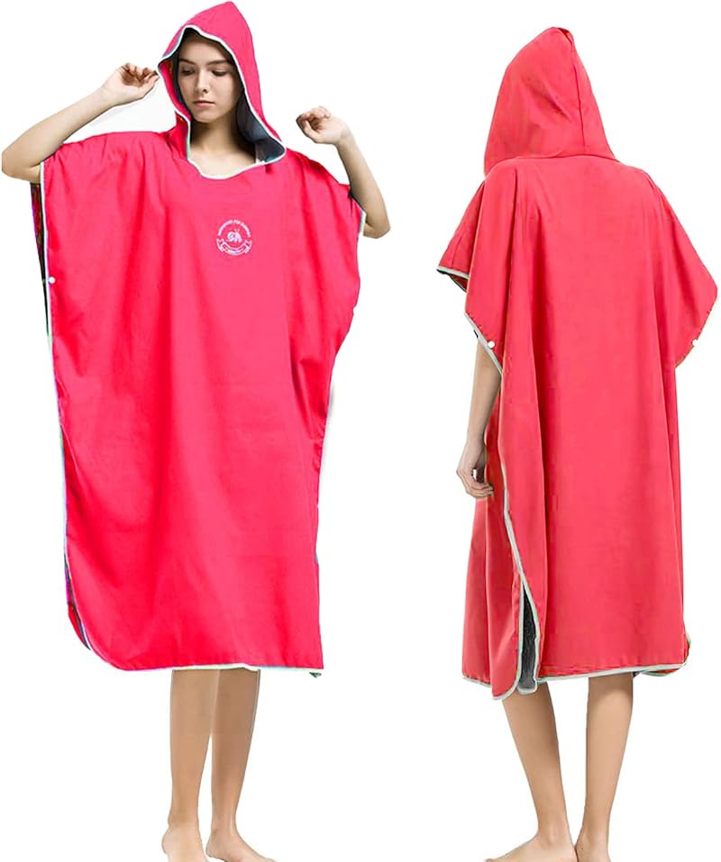 Hiturbo Changing Robe Towel Poncho Hood Pink One Size Compact Lightweight