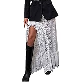 Perbai Women's Sexy Sheer Lace Skirt High Waisted Floral Embroidered Ruffled A Line Long Maxi Beach Skirts