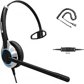 TruVoice HD-500 Office and Call Center Wired QD Headset with Noise Canceling Microphone and HD Speakers - Compatible with Mitel, Nortel, Avaya, Poly, Polycom, Shoretel, Digium, ESI, Fanvil Desk Phones