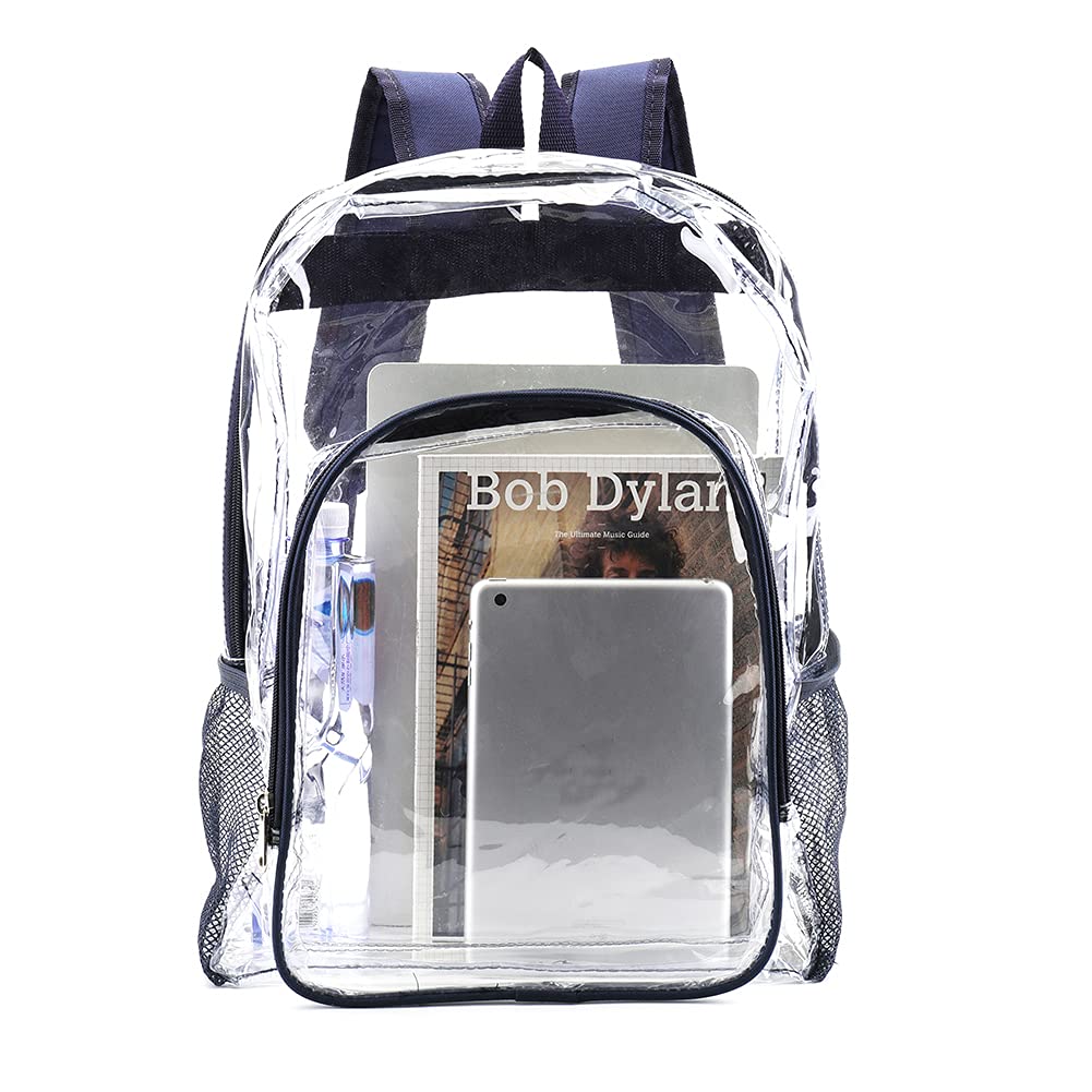 JOMPARO Heavy Duty Clear Backpacks for School Boys Girls Adults Large Clear Bookbag See Through Backpack Navy Blue