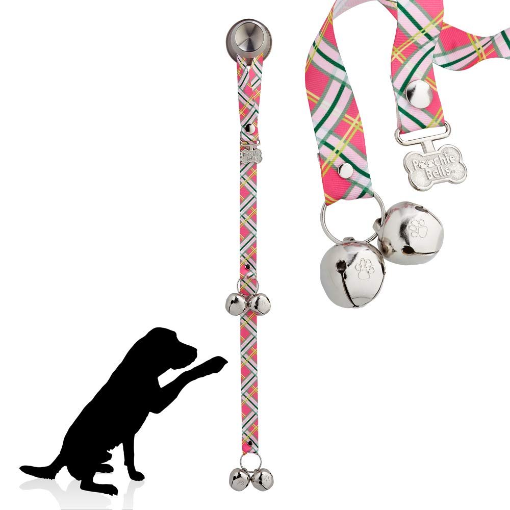 PoochieBells Original Handcrafted Potty Training Dog Doorbell – Excellence in Craftsmanship, One Size Fits All, Trainer-Recommended for 20+ Years, Made in USA, Spring Fling Plaid