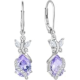 FYNSBLE Butterfly Earrings for Women 925 Sterling Silver Birthstone Dangle Drop Leverback Earrings Hypoallergenic Jewelry for Women