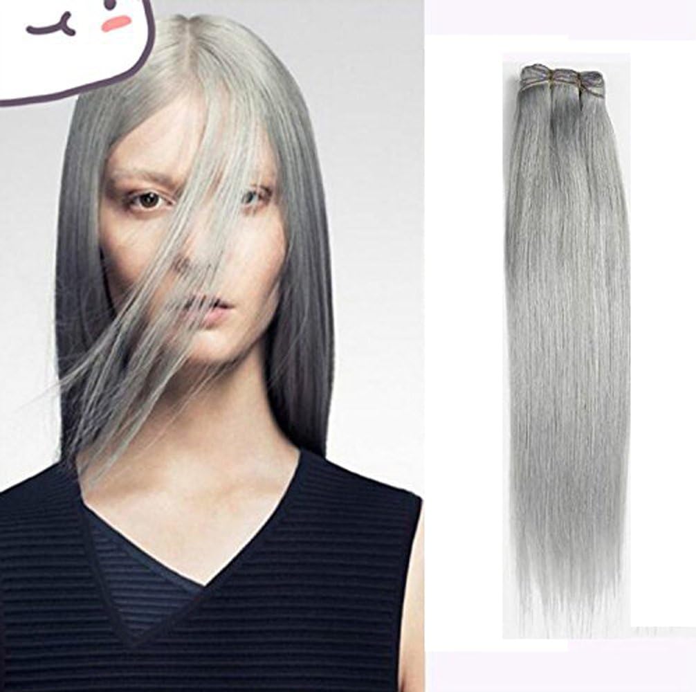 Wigsforyou@Grade 6a Grey Hair Extensions Brazilian Straight Virgin Hair Weave Silver Gray Human Hair 1 Bundle Grandmother Gray Hair Weave