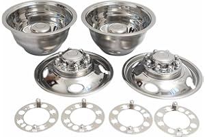 Puermto 4pc 16" Wheel Simulators Fit For 74-00 Chevy GMC 3500, 74-98 Ford F350, 08-21 Ford E350/E450 Van, 74-99 Dodge Ram 3500, 8 Hand Hole Polished Stainless Steel Dually 608FV