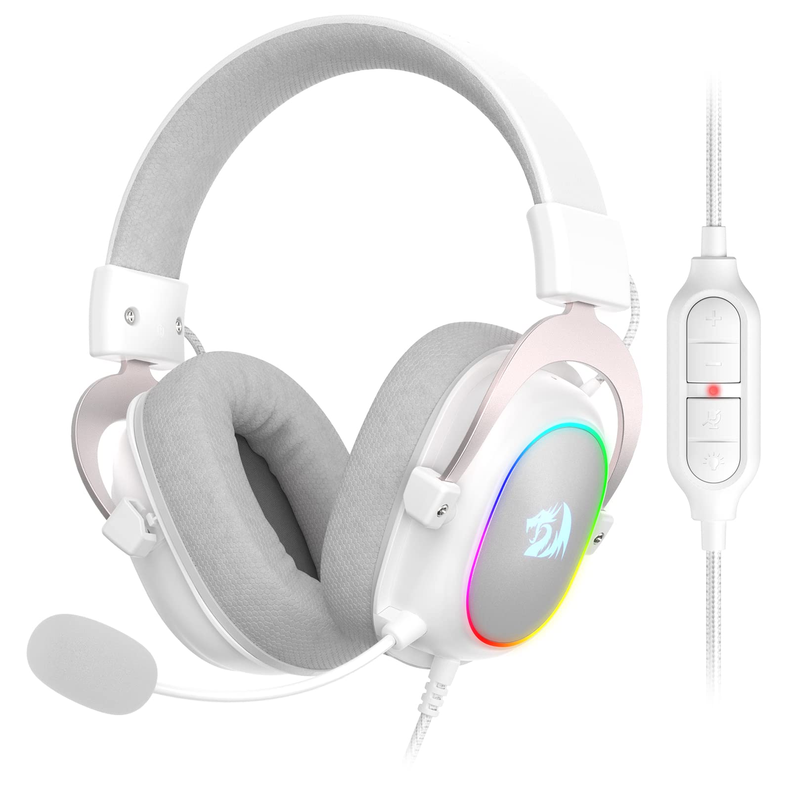Photo 1 of Redragon H510 Zeus-X RGB White Wired Gaming Headset - 7.1 Surround Sound - 53MM Audio Drivers in Memory Foam Ear Pads w/Reliable Fabric Cover- Multi Platforms Headphone - USB Powered for PC/PS4/NS