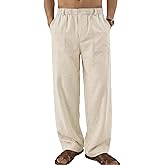 COOFANDY Men's Casual Cotton Linen Pants Lightweight Relaxed Fit Yoga Trousers Summer Vacation Beach Pants Beige
