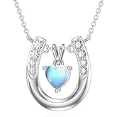 OUTANG Moonstone Horseshoe Necklace for Women 925 Sterling Silver Lucky Horseshoe Heart Pendant Moonstone Jewelry Birthday Gifts for Mother Horse Lovers