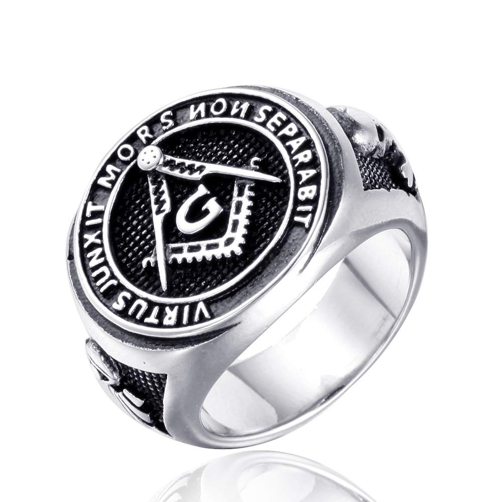 Chandler Stainless Steel Masonic Ring for Men, Vintage Freemason Symbol Masonic Rings, Hip Hop Retro Religious Biker Ring Jewelry Gift for Men Boys (9)