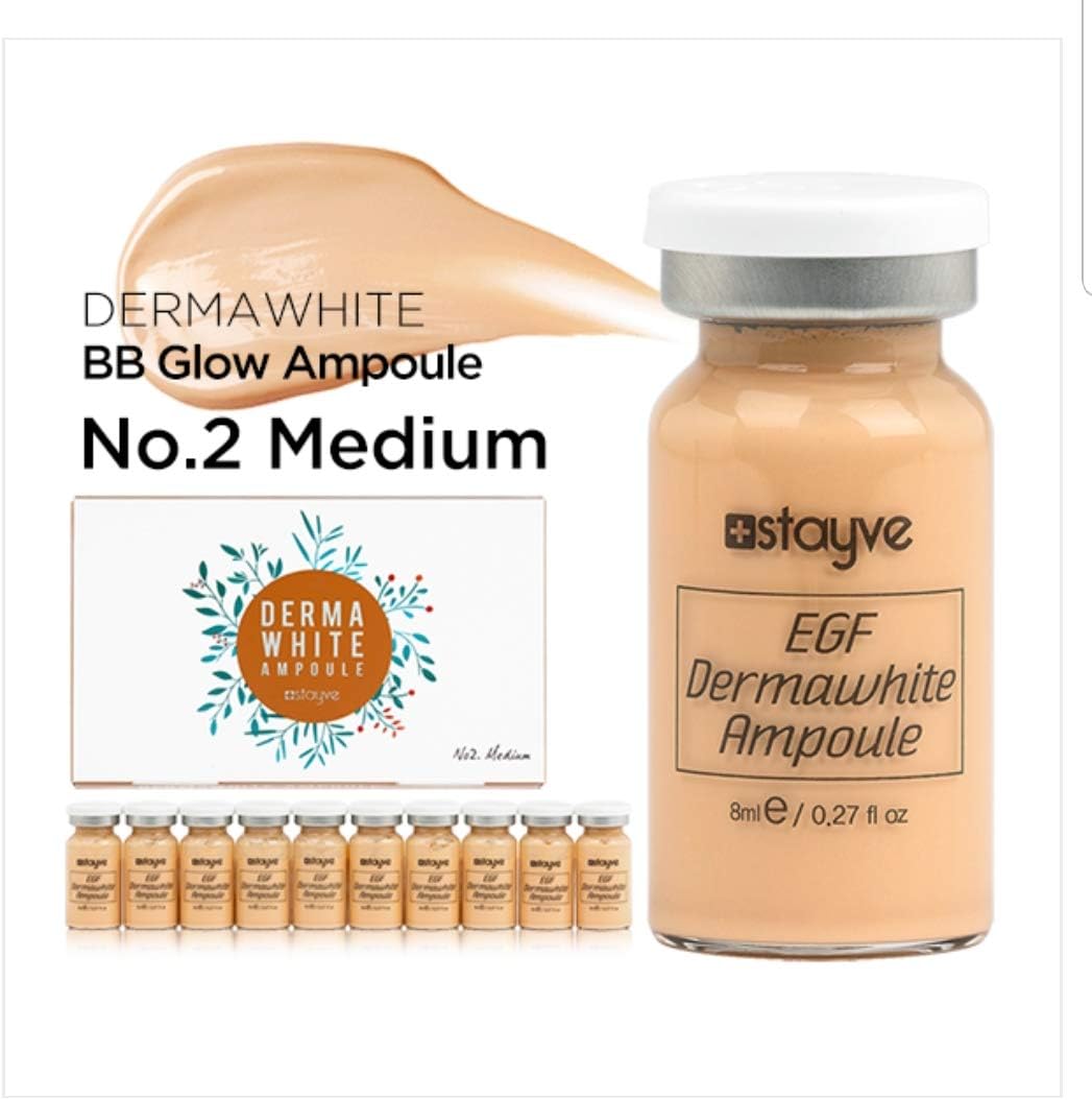 Stayve Dermawhite BB Glow Ampoule No.2 Medium 8 ml x 10 vials Bundle with 2 Packs of Herblandia Oil Absorbing Blotting Paper