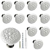 Biaungdo 12 Pcs White Ceramic Kitchen Cabinet Knobs | Retro Ceramic, Vintage Round Drawer Knobs, Decorative Knobs and Pulls, For Cabinet, Drawer, Cupboard, Closet Door