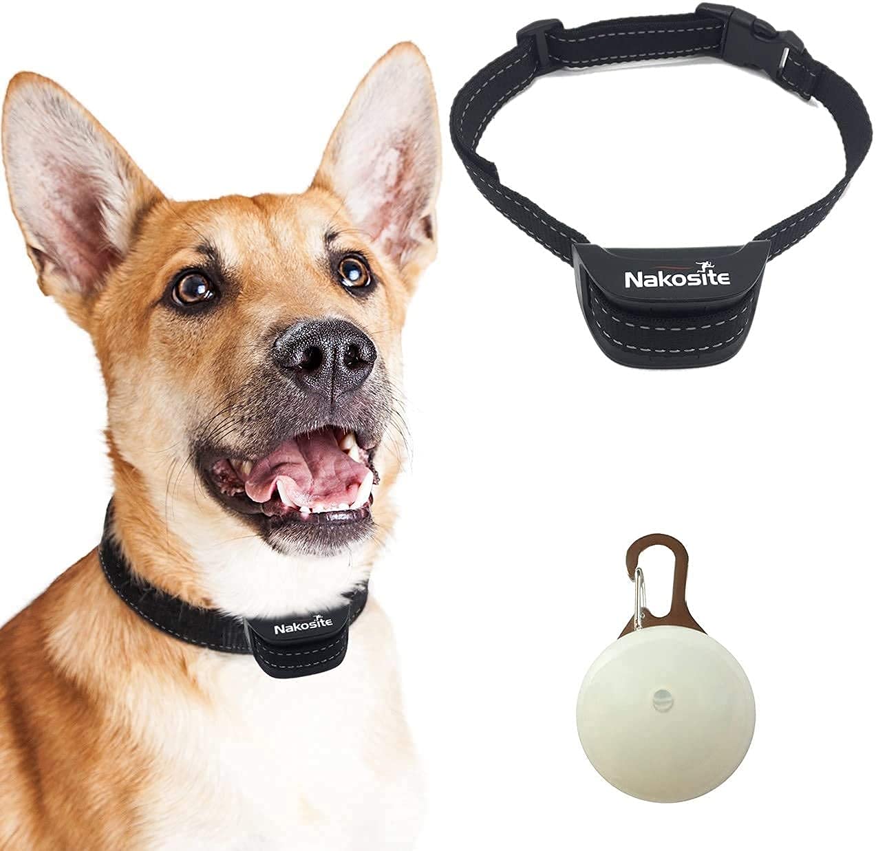 Nakosite PET2433 Best Anti Bark Dog Collar, Stop dogs barking Collar. Uses audible Sound and Vibration. NO SHOCK. Nylon Neck Strap for Small Medium and Large Dogs. LED DOG TAG