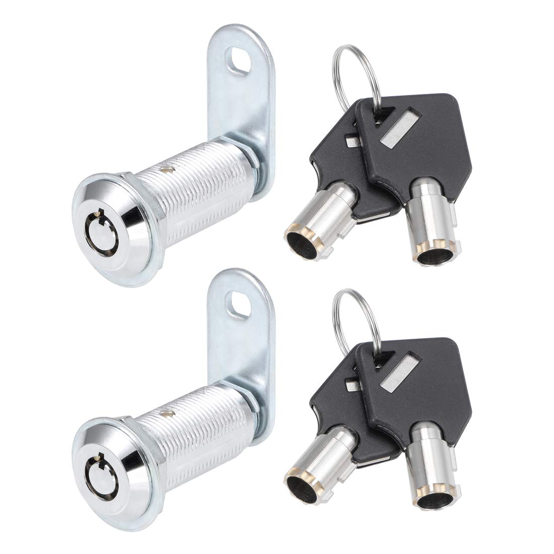 sourcing map Tubular Cam Lock 1-1/2" Cylinder Length Chrome Finish Keyed Different 2Pcs
