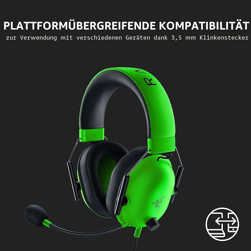 BlackShark V2 X Gaming Headset: 7.1 Surround Sound – 50 mm Treiber, Memory-Foam-Kissen – für PC, PS4, PS5, Switch, Xbox One, 3,5 mm Klinkenstecker, Grün