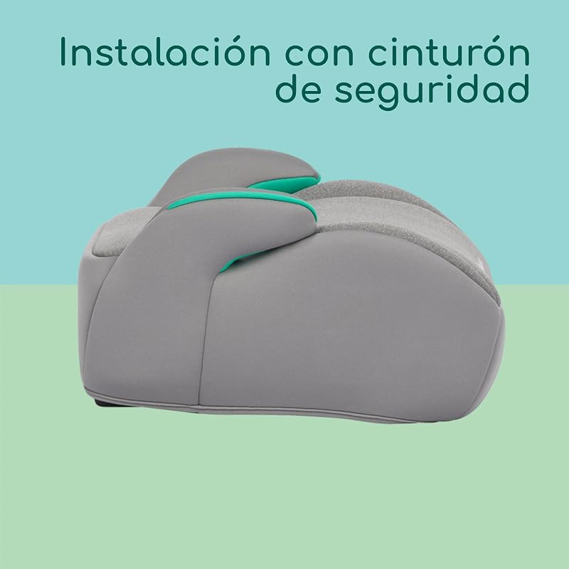 Manga i-Safe Asiento Elevador Coche, 6-12 Años, 125-150 cm, Compacto y Ligero (menos de 1 kg), Fácil Instalación con Cinturón, Acolchado, Tejidos Suaves, Tinted Grey