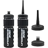 UICE Hockey Water Bottle 25.3oz 2 Pack - Leakproof Sport Water Bottles with Short/Long Nozzle Lids for Hockey/Lacrosse/Baseball/Softball/Football/Fitness,Black