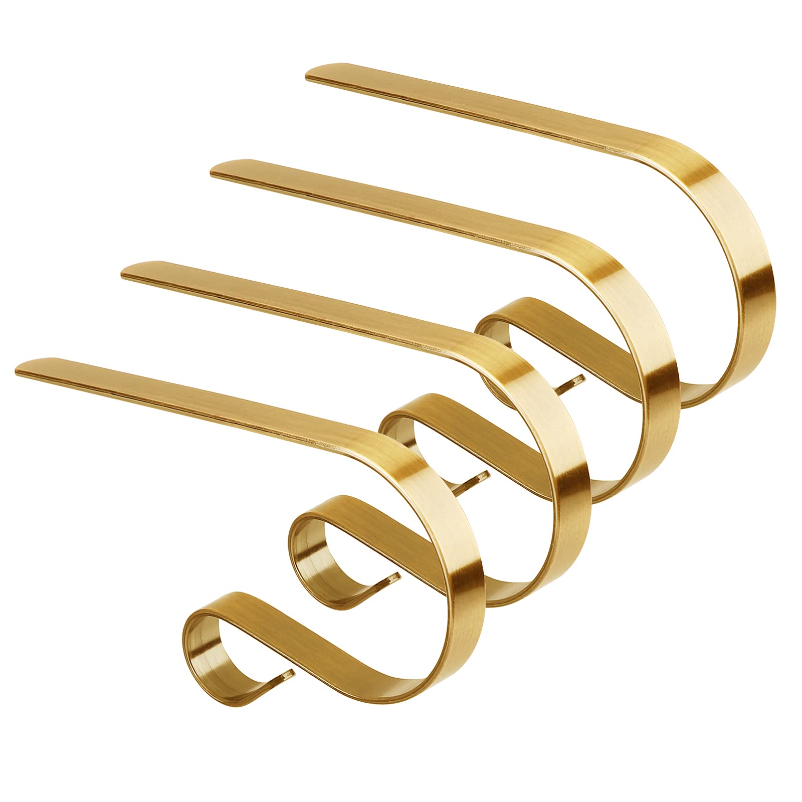 Gukasxi 4 Pcs Christmas Stocking Holders for Mantel, Golden Metal Xmas Stocking Hooks Mantle Clip Fireplace Hooks Hanger for Christmas Party Mantle and Fireplace Decoration