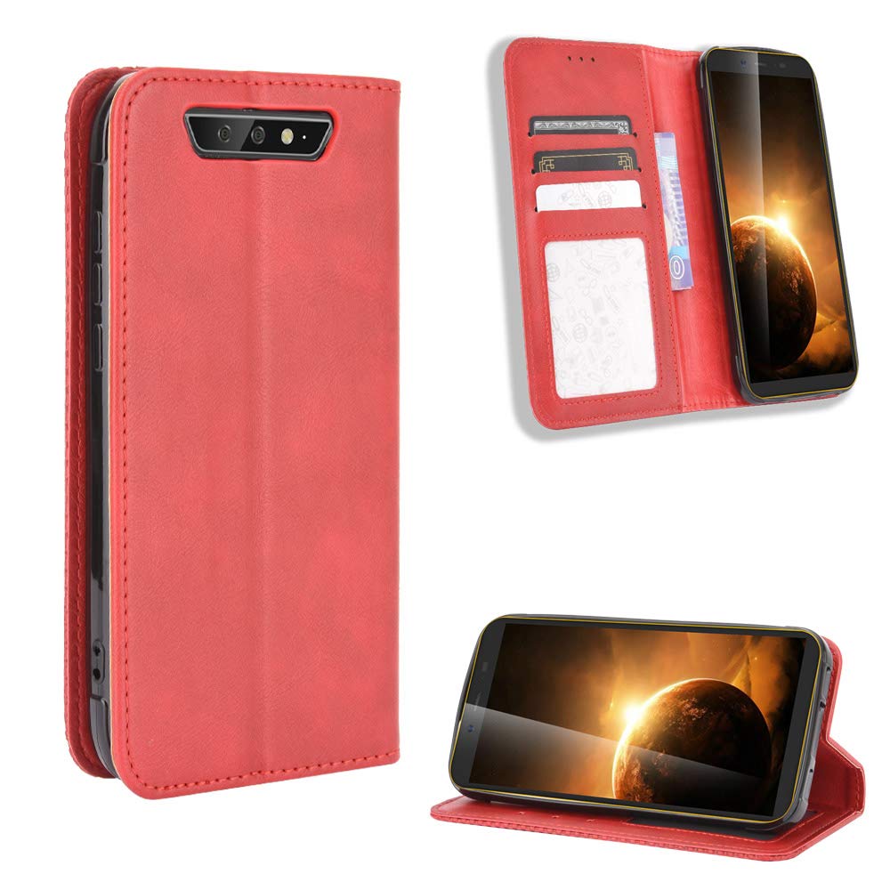 Wallet Case for Blackview BV5500, Retro Style Wallet Magnetic Cover with Credit Card Slots and Flip Stand, Leather Phone Case Compatible with Blackview BV5500,5500 Pro,5500 Plus, Red