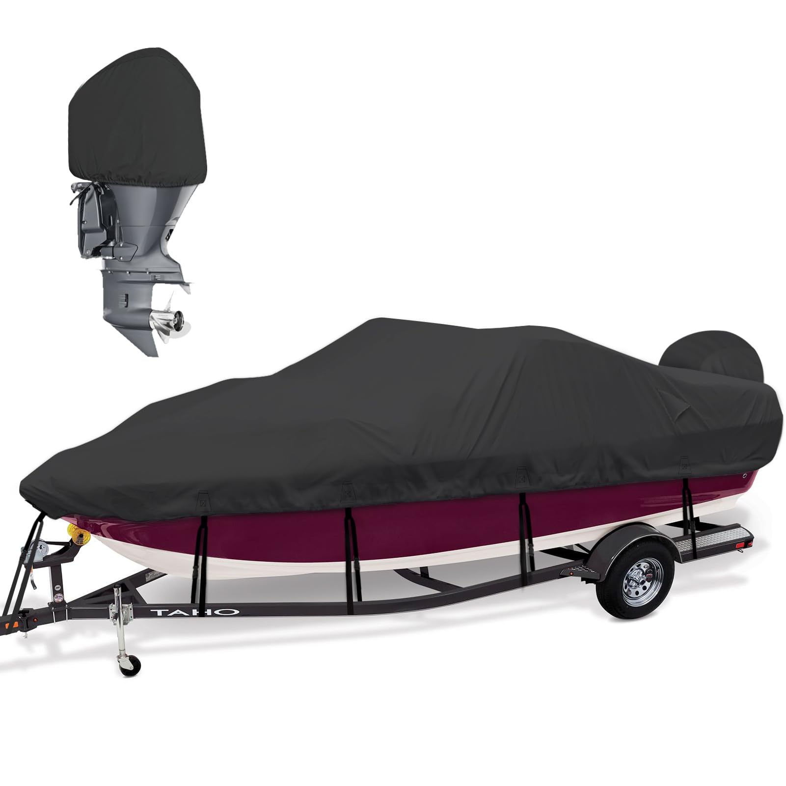 Photo 1 of Mionovity Bass Boat Cover 14-16 ft, 600D Heavy Duty Waterproof Boat Cover 14 15 16 Foot (14'-16' with Motor Cover), Fits V-Hull, Fishing, Runabout Bowrider Boat