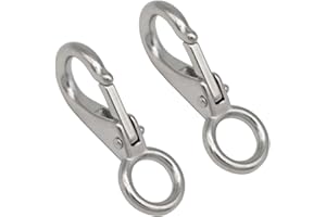 MEITRCIL Fixed Spring Snap Hook, Stainless Steel 316 Quick Release Shackles Fixed Eye Clip, Carabiner Marine Clip with Fixed Round Ring Marine Boat Rigging Hardware Accessories