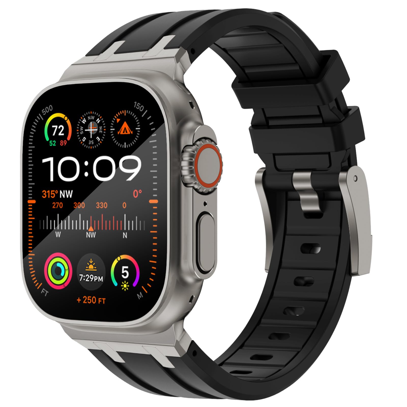 KADES 49mm 46mm 45mm 44mm 42mm(series 3) Compatible with Apple Watch Strap,Men Luxury Liquid Silicone Rubber Band for iWatch Ultra 2/Ultra/SE/Series 10 9 8 7 6 5 4 3 2 1,Titanium/Black