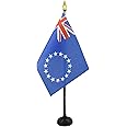 Cook Islands Table Flag 4'' x 6'' - Cook Islander Desk Flag 15 x 10 cm - golden spear top - AZ FLAG