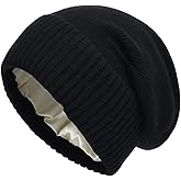 Cashmere Blend Satin Lined Beanie Hat Wool Winter Hats for Women Men Cuffed Hat Silk Lining Slouchy Beanie Women Knit Hat
