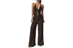 Floerns 2 Piece Sets Women Outfits Halter Camisole And Wide Leg Pants Set Tracksuits